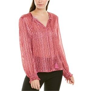 Derek Lam Pink Blouse Size 4-‎ Floral Tassel Long Sleeve- Red Metallic